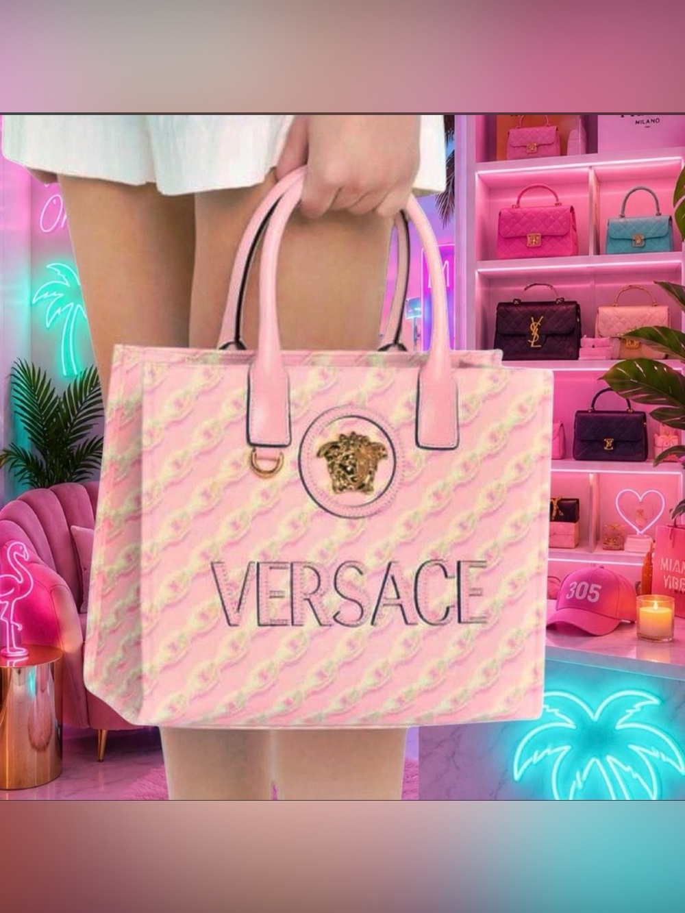 VERSACE Pastel Pink Tote. 💯 Authentic. Barbiecore Feminine Romantic Cottagecore - Picture 3 of 12